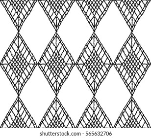 Crochet seamless pattern. Knitted or woven macrame in the bohemian style. Oriental motifs. Knitting mesh