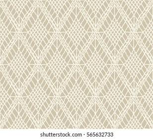 Crochet seamless pattern. Knitted or woven macrame in the bohemian style. Oriental motifs. Knitting mesh