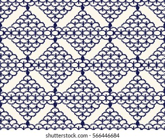 Crochet seamless pattern. Knitted or woven macrame in the bohemian style. Oriental motifs. Knitting mesh