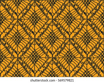 Crochet seamless pattern. Knitted or woven macrame in the bohemian style. Oriental motifs. Knitting mesh