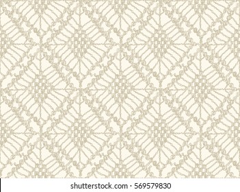 Crochet seamless pattern. Knitted or woven macrame in the bohemian style. Oriental motifs. Knitting mesh