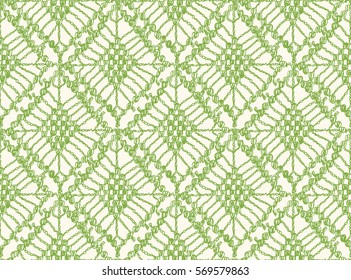 Crochet seamless pattern. Knitted or woven macrame in the bohemian style. Oriental motifs. Knitting mesh