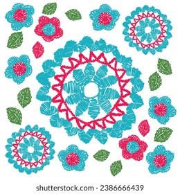 crochet texture embroidery illustration vector of flowers colorful color white background