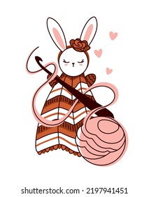 Crocheted bunny blanket. Crochet hook. Logo for the knitting and crochet industry.