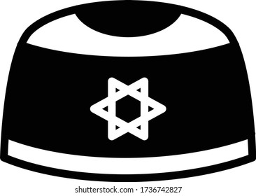 A crocheted taqiyah concept, Rounded cap vector glyph icon design, Muslim Man Head kufi cap, ramadan kareem Islamic Symbol on white background,