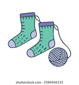 Crocheting socks icon handmade woolen footwear and knitting materials