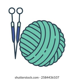 Crocheting yarn and needles icon essential knitting tools