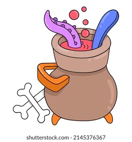 A Crock Pot Filled With Delicious Octopus, Vector Illustration Art. Doodle Icon Image Kawaii.