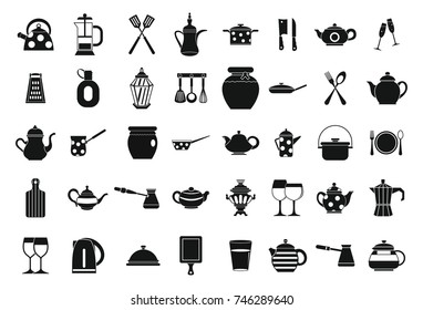 Crockery icon set. Simple set of crockery vector icons for web design isolated on white background