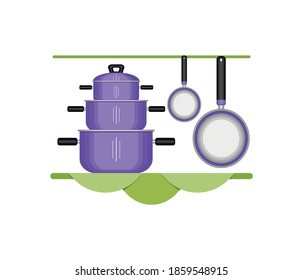 Crockery and kitchen utensils. Multi-colored image on a white background. Design element. There is room for text. Vector illustration.
