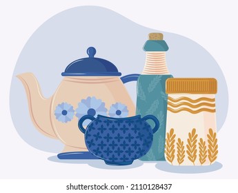 vajilla, utensilios de cocina, estilo cerámico