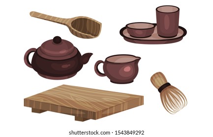 Crockery For Tea Ceremony Vector Illustrated Set