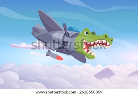 Crocodile airplane. brain rot funny picture with crocodilo bombardiro