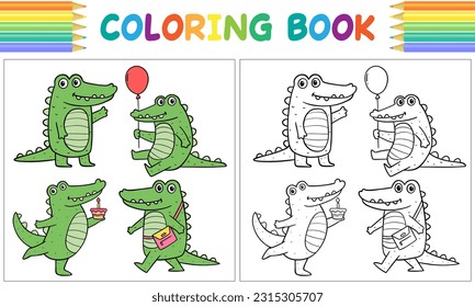 crocodile or aligator cartoon character for coloring book. Animal cartoon drawing