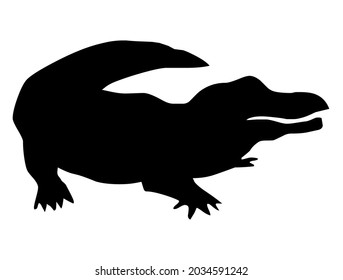 Crocodile, alligator, caiman, cayman, reptile, amphibian, predator, animal, wildlife, vector, illustration, in black and white color, isolated on white background