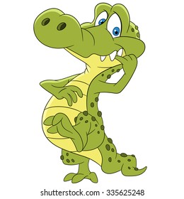 Crocodile. Alligator. Cartoon character isolated on white background. Colorful design for kids activity book, coloring page, colouring picture. Vector illustration for children.