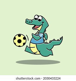 Crocodile Alligator Football Soccer Sport Funny Cute Character Cartoon Mascot