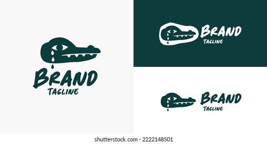 Crocodile Alligator Head Cry Tears Logo Design Vector Concept Template for Brand Business Company