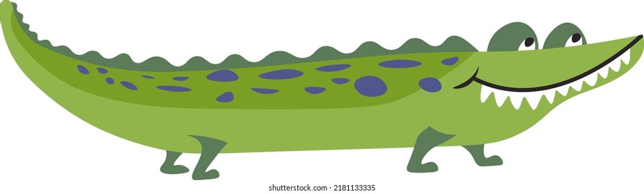 Crocodile or alligator, isolated portrait of funny cartoon character. Dangerous amphibian or reptile, zoology and biodiversity of animals. Exotic creature with claws and teeth. Vector in flat style