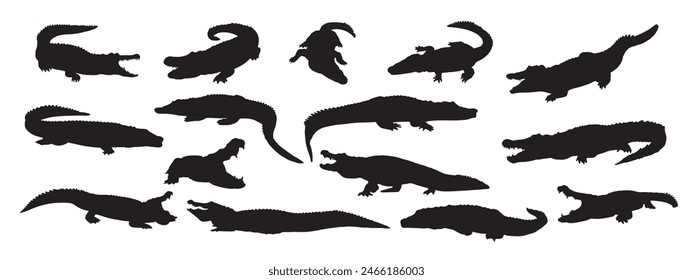 Crocodile and alligator silhouette set Isolated on White Background. Crocodile Vector Illustration. Crocodile Art work.