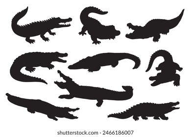 Crocodile and alligator silhouette set Isolated on White Background. Crocodile Vector Illustration. Crocodile Art work.