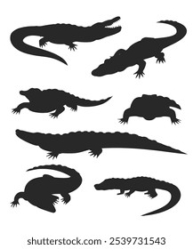 Crocodile and alligator silhouette set stock illustration