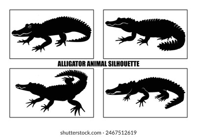 Crocodile and alligator silhouette set, Alligator straight tail silhouette
