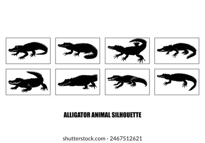 Crocodile and alligator silhouette set, Alligator straight tail silhouette
