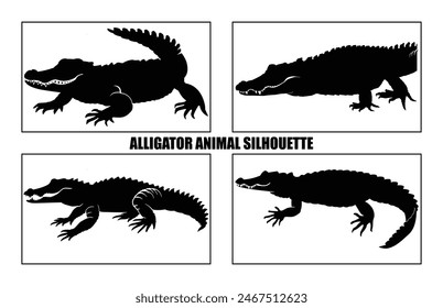 Crocodile and alligator silhouette set, Alligator straight tail silhouette
