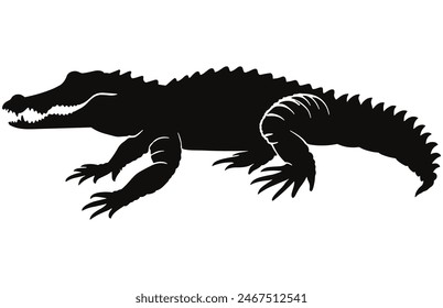 Crocodile and alligator silhouette , Alligator straight tail silhouette
