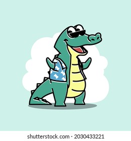 Crocodile Alligator Summer Picnic Funny Cute Character Cartoon Mascot