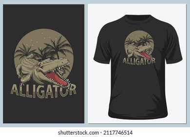 Crocodile or alligator t-shirt vector print. Poster vector illustration.