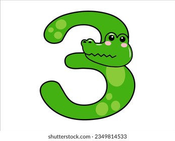 Crocodile Alphabet Number 3 Illustration