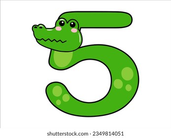 Crocodile Alphabet Number 5 Illustration