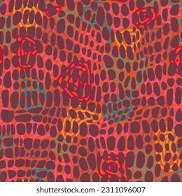 Crocodile animal skin ornament. Contemporary seamless pattern with abstract deformed circles. Grunge urban Illustration with irregular rounded shapes. Psychedelic folk design. For fabric and textile.