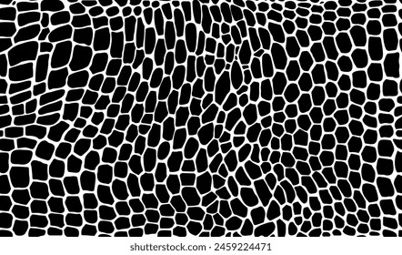 Crocodile animal skin pattern of dinosaur and snake reptile leather, vector background. Abstract black and white crocodile or snake skin pattern of python, alligator or cobra leather mesh texture