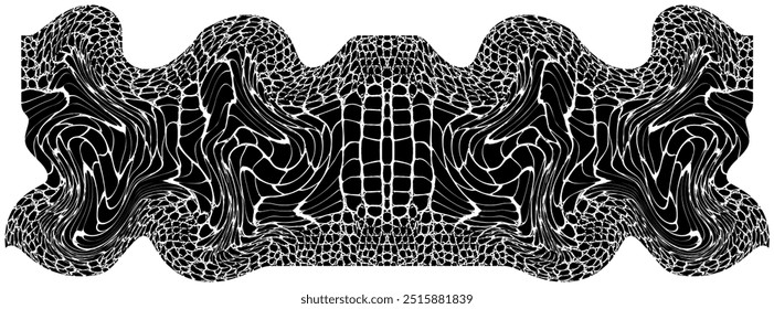 Patrón de piel de animal de cocodrilo de piel de reptil de dinosaurio y serpiente, fondo de Vector. Abstractas patrón de piel de cocodrilo o serpiente en blanco y negro de textura de malla de piel de pitón, cocodrilo o cobra