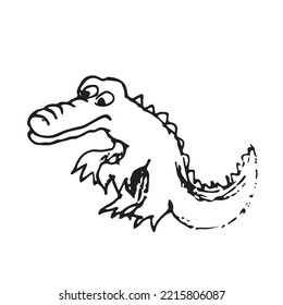 crocodile animal waterfowl predator reptile teeth croco character vector shape element detail white background black white isolated funny sketch freehand drawing pen ink doodle simple fast kids