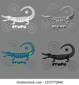 crocodile from arbitrary geometric shapes with spirals for logo or print