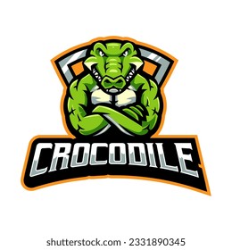 Crocodile athletic club vector logo concept isolated on white background. Modern sport team mascot badge design. E-sports team logo template with alligator vector illustration	