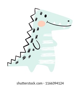 Crocodile baby cute print set. Sweet zoo. Cool african animal illustration for nursery t-shirt, kids apparel, invitation, simple scandinavian child design. Little sweet dinosaur