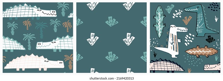 Crocodile baby cute summer seamless pattern. Sweet african animal print.
