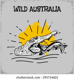 Crocodile the background of Australia. Wild Australia