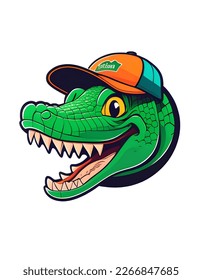 crocodile with baseball cap, logo, illustartion