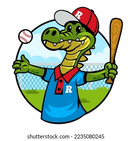 Crocodile Baseball Mascot Logo in cartoon style