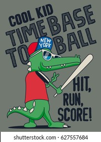 crocodile baseball player vector design for kids tee