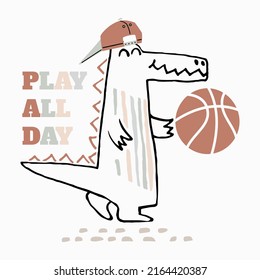 Crocodile basketball dude cute summer print. African animal