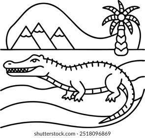 Crocodile basking vector illustration for creative coloring book designs