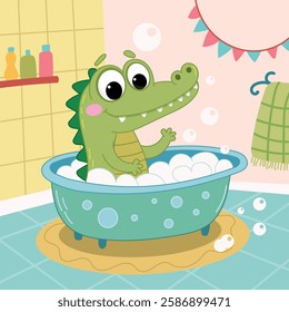 crocodile in bath vector clipart