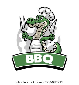 Krokodiles BBQ-Maskottchen-Logo in Cartoon